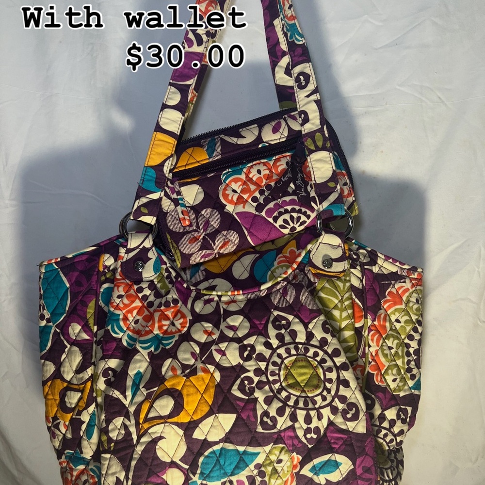 Vera Bradley Purple and Multicolor Tote with Wallet